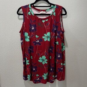 🌹 Viamor Gorgeous Red & Green Floral Sleeveless Blouse – Size L 🌹